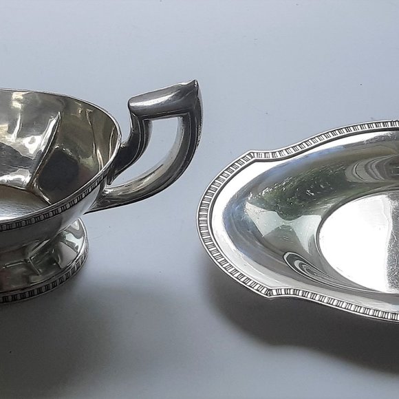 VTG Silverplate Sauce Gravy Boat with Underplate Gorham Georgian Design Art Deco - Picture 2 of 10